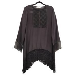 Johnny Was 4 Love And Liberty Silk Tunic Top Large Black